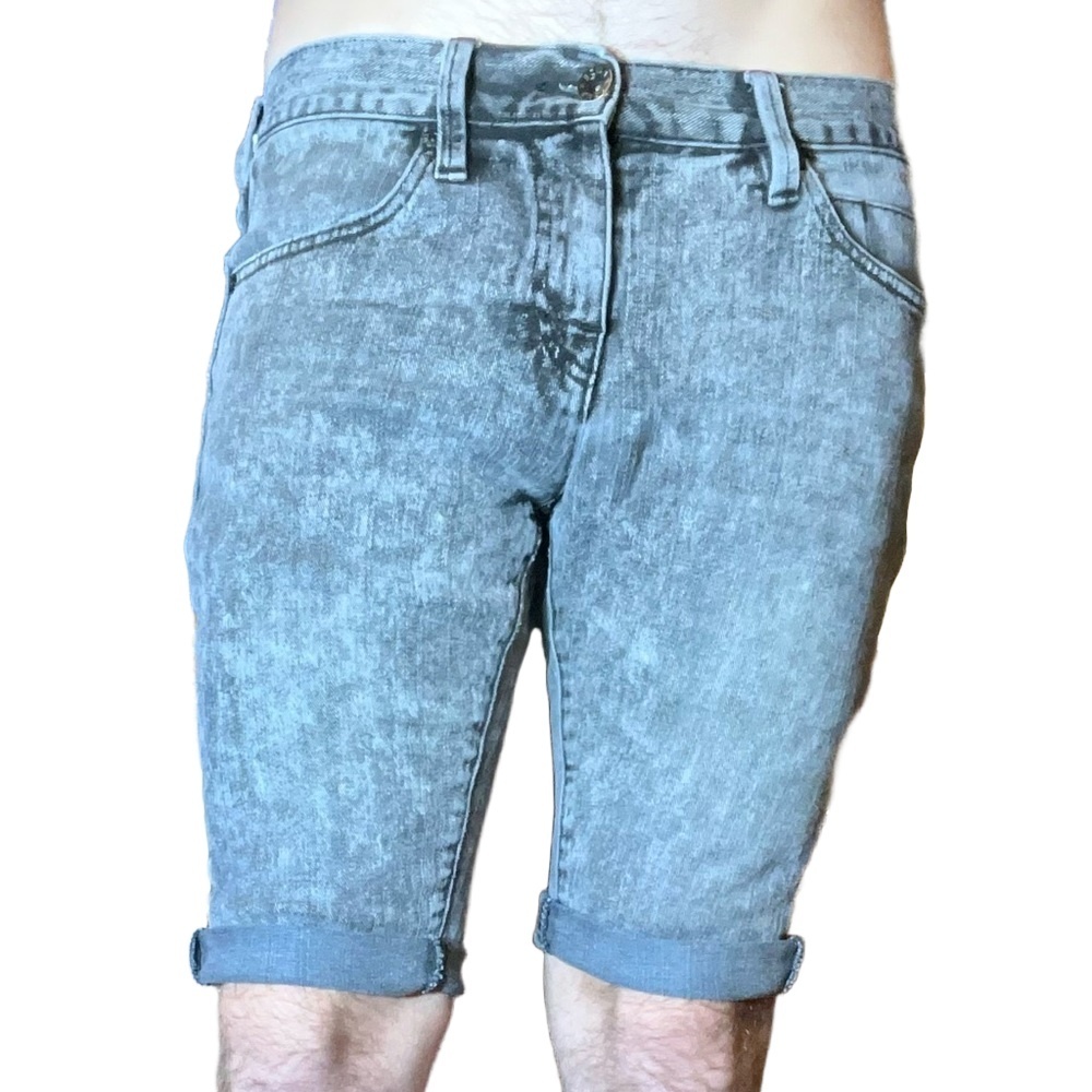RUDE Grey Blue Acid Wash Frayed Hem Skinny Cropped Jeans Size 30